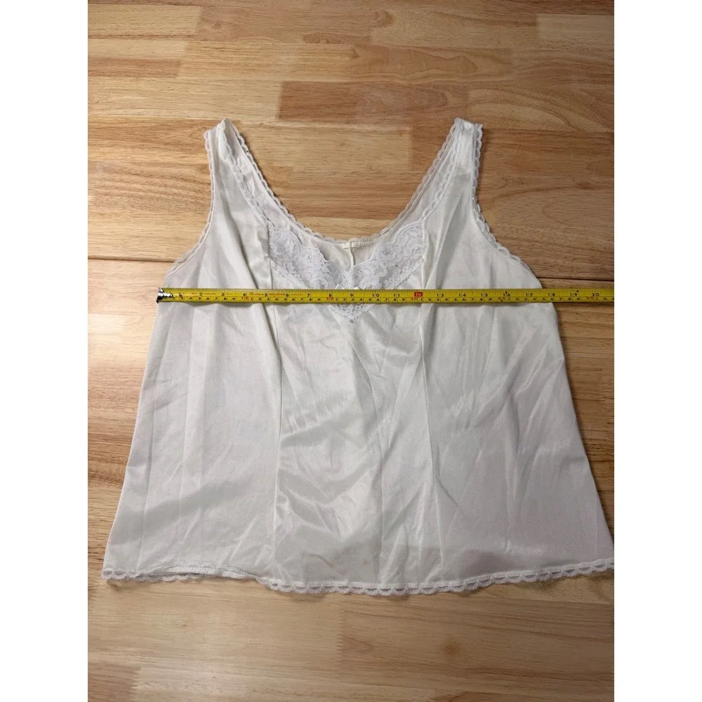 Vintage Ivory White Satin Lace Trim Camisole Tank Top Sleepwear Bow Detail - Picture 5 of 6